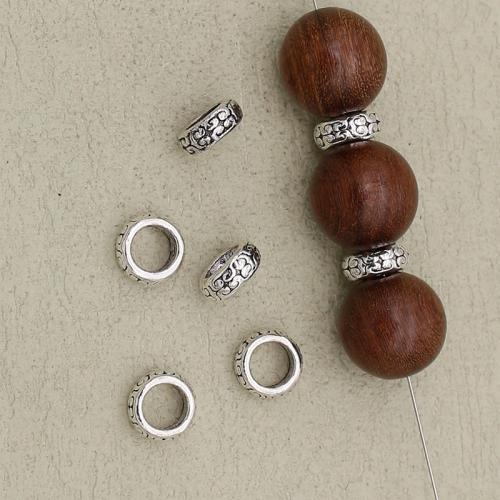 Perles de gros trou en alliage de zinc, Rond, Placage de couleur argentée, DIY, argent Environ 6mm, Vendu par PC