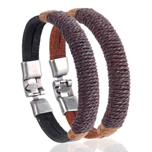 Cowhide Bracelets, with Wax Cord & Zinc Alloy, handmade, fashion jewelry & Unisex cm [