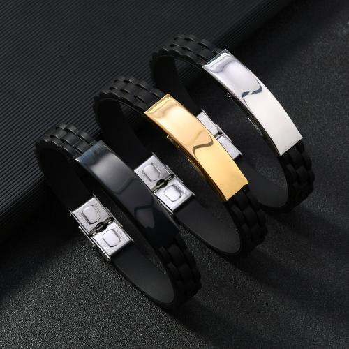 Silicone Stainless Steel Bracelets, 304 Stainless Steel, with Silicone, handmade, fashion jewelry & Unisex .5cm Approx 21 cm [