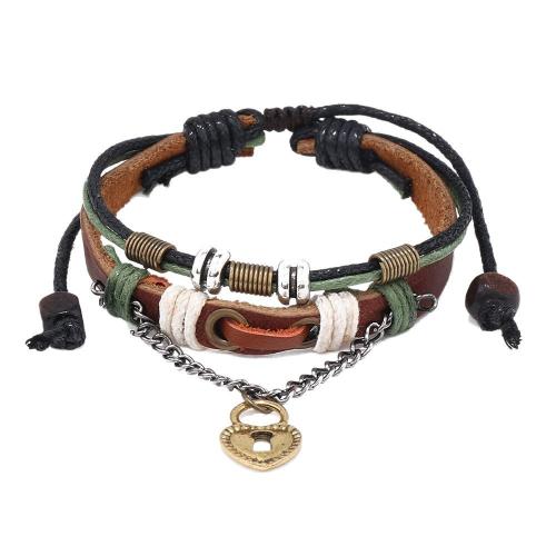 Cowhide Bracelets, with Wax Cord & Zinc Alloy, with 9cm extender chain, handmade, three layers & fashion jewelry & Unisex Approx 16 cm, Approx 17 cm [