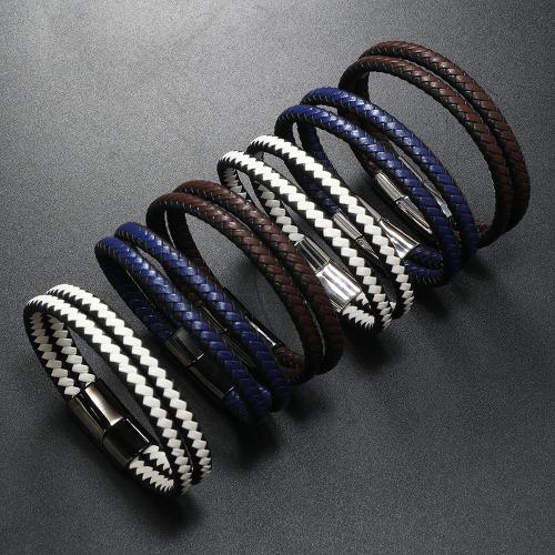bracelet de cordon en PU , cuir PU, avec alliage de zinc, fait à la main, Double couche & longueur différente pour le choix & pour homme, plus de couleurs à choisir .4cm, Vendu par PC