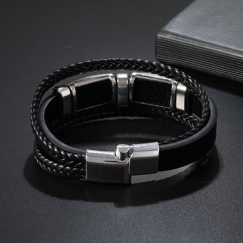 bracelet de cordon en PU , cuir PU, avec alliage de zinc, fait à la main, trois couches & longueur différente pour le choix & pour homme, plus de couleurs à choisir .5cm, Vendu par PC