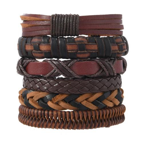 Cowhide Bracelets, with PU Leather & Wax Cord, handmade, 6 pieces & fashion jewelry & for man [