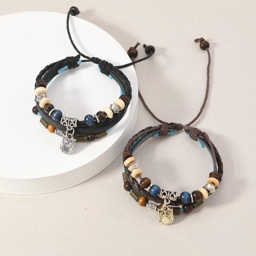 Cowhide Bracelets, Split Layer Cowhide Leather, with Wood & Zinc Alloy, handmade, fashion jewelry & multilayer & Unisex [