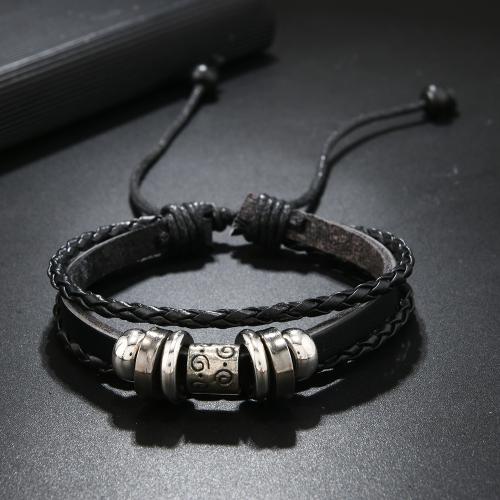 Cowhide Bracelets, with Wood & Copper Coated Plastic & Zinc Alloy, with 8-9cm extender chain, handmade, three layers & fashion jewelry & for man .6cm Approx 17 cm [
