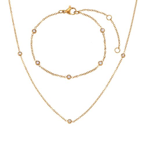 Rhinestone stainless steel Jewelry Set, 316L Stainless Steel, plated & for woman & with rhinestone, golden 
