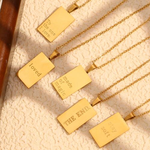 Collier en acier inoxydable Pull, Acier inoxydable 304, avec 5cm chaînes de rallonge, rectangle, Plaqué or 18K, bijoux de mode & modèles différents pour le choix & pour femme cm, Vendu par PC