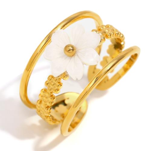 Anillos de Acero Inoxidable, acero inoxidable 304, con Nácar, 18K chapado en oro, Joyería & para mujer & hueco, Vendido por UD