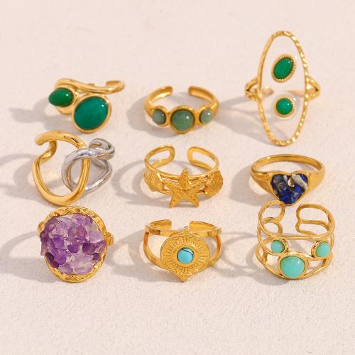 Bague en acier inoxydable, Acier inoxydable 304, avec Gemme synthétique, Plaqué or 18K, styles différents pour le choix & pour femme & creux, Vendu par PC