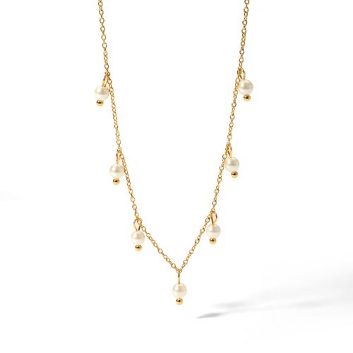 ステンレス鋼のジュエリーネックレス, 304ステンレススチール, とともに 天然有核フレッシュウォーターパール, とともに 5cm エクステンダチェーン, 18Kゴールドメッキ, ファッションジュエリー & 女性用, 長さ:40 センチ, 売り手 パソコン