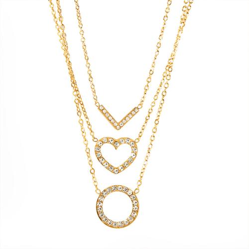 Collier de bijoux de titane, Acier titane, avec 5cm chaînes de rallonge, Plaqué or 18K, styles différents pour le choix & pour femme & avec strass cm, Vendu par PC