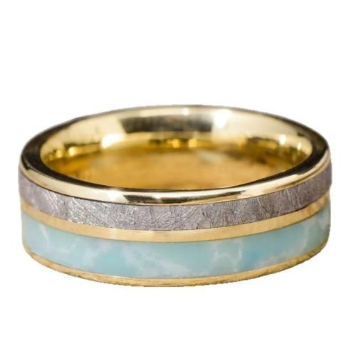 Bague en acier inoxydable, 201 acier inoxydable, Placage, normes différentes pour le choix & pour homme & autocollant époxyde, doré, Vendu par PC