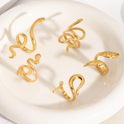 Bague en acier inoxydable, Acier inoxydable 304, serpent, Placage ionique sous vide, styles différents pour le choix & pour femme & creux, doré, Vendu par PC