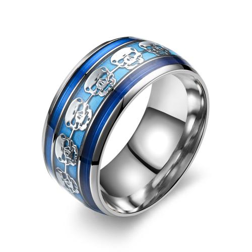 Bague en acier inoxydable, 201 acier inoxydable, Placage, unisexe & normes différentes pour le choix & autocollant époxyde, bleu, Vendu par PC