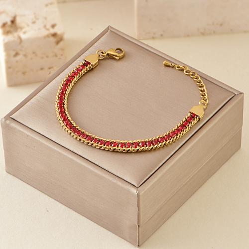 Titanium Steel Bracelet & Bangle, with Cubic Zirconia, with 4cm extender chain, plated, fashion jewelry & for woman .6cm cm 