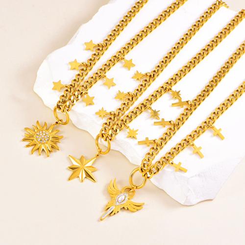 Collier en acier inoxydable Pull, Acier inoxydable 304, avec 8cm chaînes de rallonge, Placage, styles différents pour le choix & pour femme & avec strass, doré cm, Vendu par PC