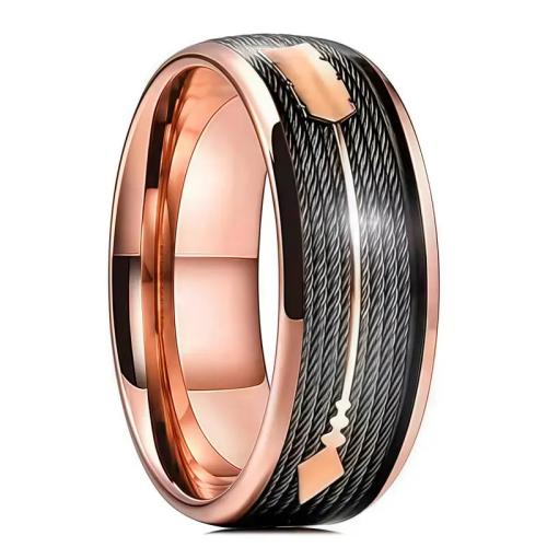 Bague en acier inoxydable, 201 acier inoxydable, Placage, normes différentes pour le choix & pour homme & autocollant époxyde, couleur or rose, Vendu par PC