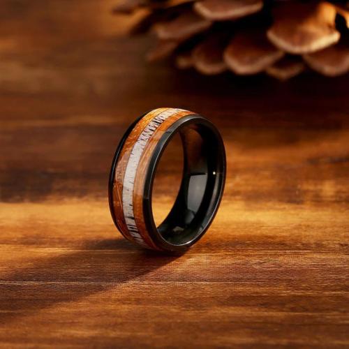 Bague en acier inoxydable, 201 acier inoxydable, Placage, normes différentes pour le choix & pour homme & autocollant époxyde & décalque, noire, Vendu par PC