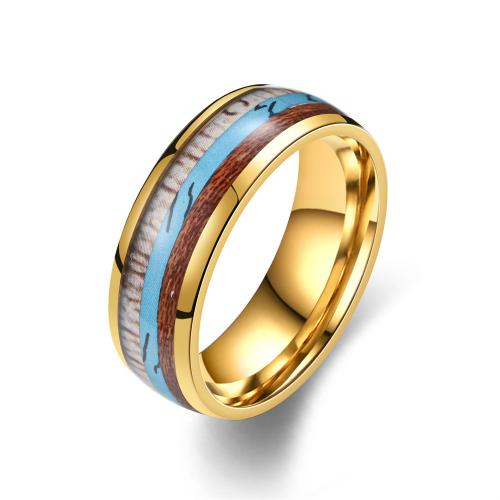 Bague en acier inoxydable, 201 acier inoxydable, Placage, unisexe & normes différentes pour le choix & autocollant époxyde, doré, Vendu par PC