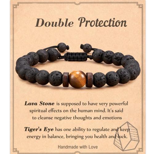 Abrazine Stone bracelet, avec cordon de polyester & oeil de tigre, fait à la main, styles différents pour le choix & pour homme Environ 5.5-8.5 pouce, Vendu par PC