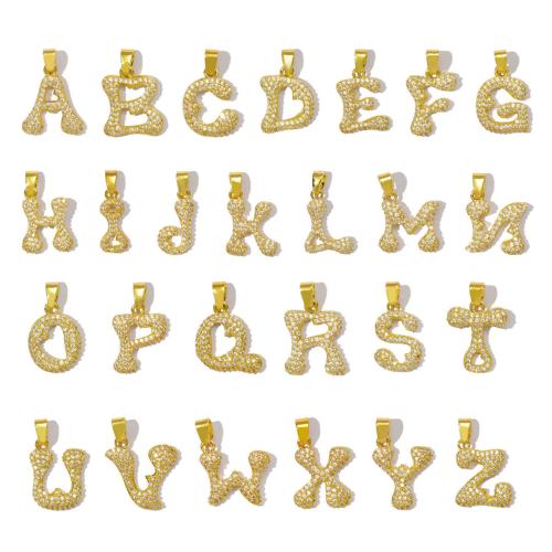 Pendentifs de Lettre laiton , Lettre d’alphabet, Placage de couleur d'or, lettres sont de A à Z & DIY & pavé de micro zircon, plus de couleurs à choisir x24mm Vendu par sac