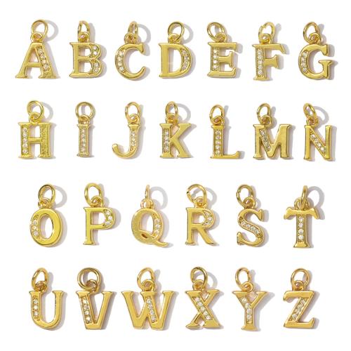 Pendentifs de Lettre laiton , Lettre d’alphabet, Placage de couleur d'or, lettres sont de A à Z & DIY & pavé de micro zircon, plus de couleurs à choisir x14mm Vendu par sac