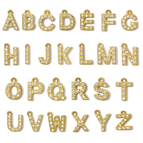 Pendentifs de Lettre laiton , Lettre d’alphabet, Placage de couleur d'or, lettres sont de A à Z & DIY & pavé de micro zircon, plus de couleurs à choisir x8mm Vendu par sac