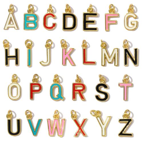 Pendentifs de Lettre laiton , Lettre d’alphabet, Placage de couleur d'or, lettres sont de A à Z & DIY & émail, plus de couleurs à choisir x13mm Vendu par sac
