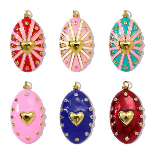 Cubic Zirconia Micro Pave Brass Pendant, Oval, gold color plated, DIY & micro pave cubic zirconia & enamel 