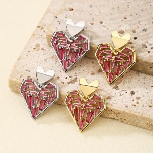 Cubic Zirconia Micro Pave Brass Pendant, with Cubic Zirconia, Heart, plated, DIY 
