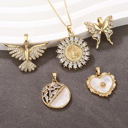 Cubic Zirconia Micro Pave Brass Pendant, gold color plated, DIY & micro pave cubic zirconia & enamel 