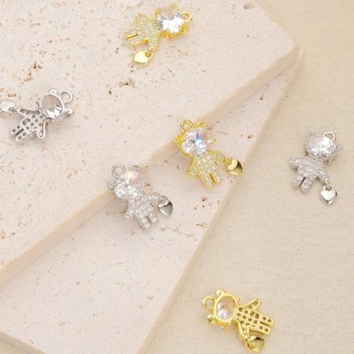 Cubic Zirconia Micro Pave Brass Pendant, Bear, plated, DIY & micro pave cubic zirconia 