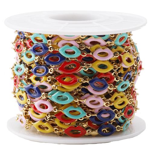 Stainless Steel Chain Jewelry, 304 Stainless Steel, Lip, gold color plated, DIY & enamel, mixed colors, 5mm 