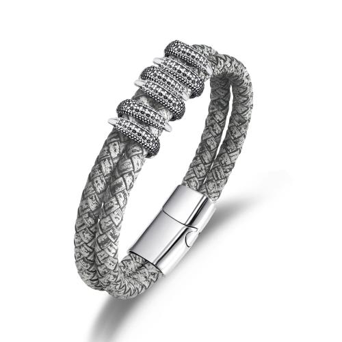 Bracelets de cuir de vachette, cuir de peau de vache, avec alliage de zinc, Placage, Double couche & bijoux de mode & pour homme, plus de couleurs à choisir Environ 20 cm, Vendu par PC