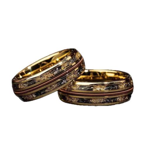 Bague en acier inoxydable, 201 acier inoxydable, Placage, normes différentes pour le choix & pour homme & autocollant époxyde, doré, Vendu par PC