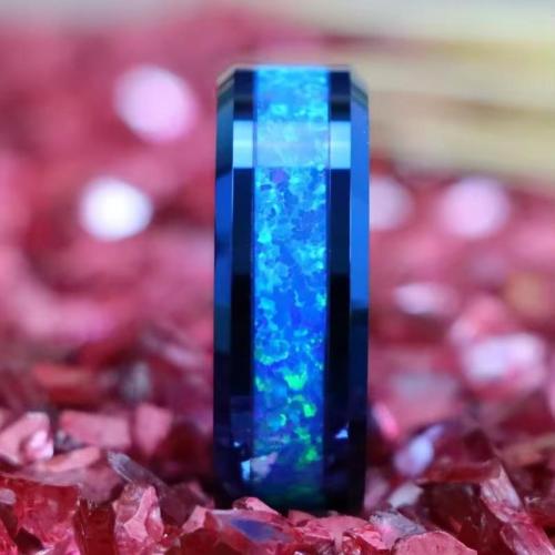 Bague en acier inoxydable, 201 acier inoxydable, Placage, unisexe & normes différentes pour le choix & autocollant époxyde, bleu, Vendu par PC