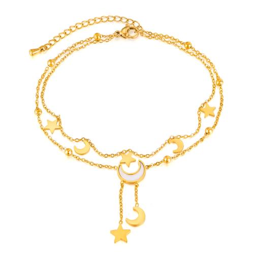 Bracelets en acier inoxydable bijoux, Acier inoxydable 304, avec Huître perlière, Double couche & bijoux de mode & pour femme, doré, Vendu par PC