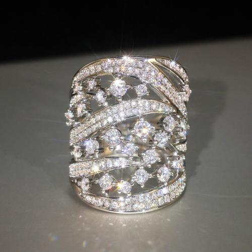 Circón cúbico anillo de dedo de latón, metal, diverso tamaño para la opción & micro arcilla de zirconia cúbica & para mujer & hueco, Vendido por UD