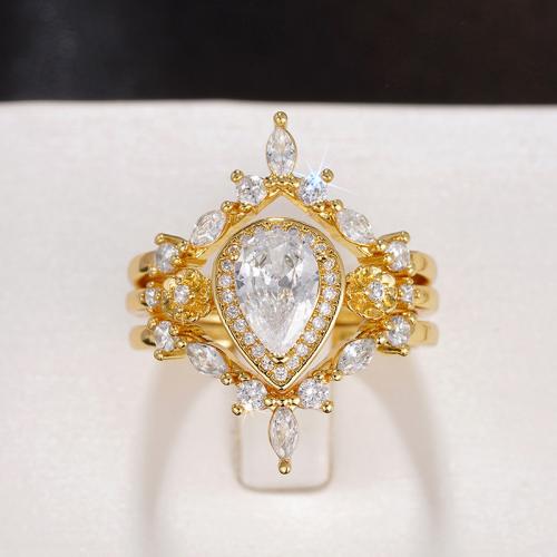 Circón cúbico anillo de dedo de latón, metal, tres piezas & diverso tamaño para la opción & micro arcilla de zirconia cúbica & para mujer, Vendido por UD