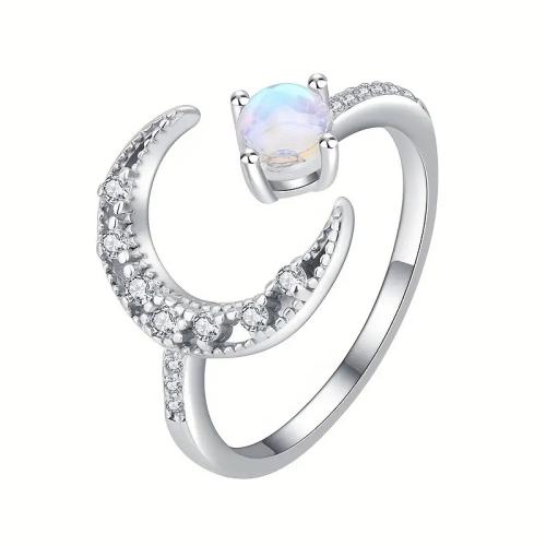 Circón cúbico anillo de dedo de latón, metal, con Piedra lunar artificial, Joyería & micro arcilla de zirconia cúbica & para mujer, Vendido por UD