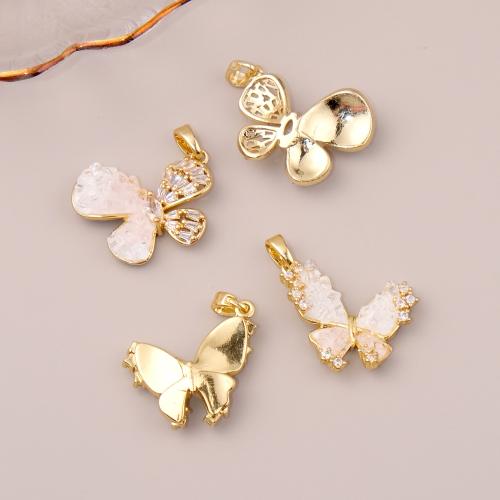 Cubic Zirconia Micro Pave Brass Pendant, with Glass, Butterfly, gold color plated, DIY & micro pave cubic zirconia 