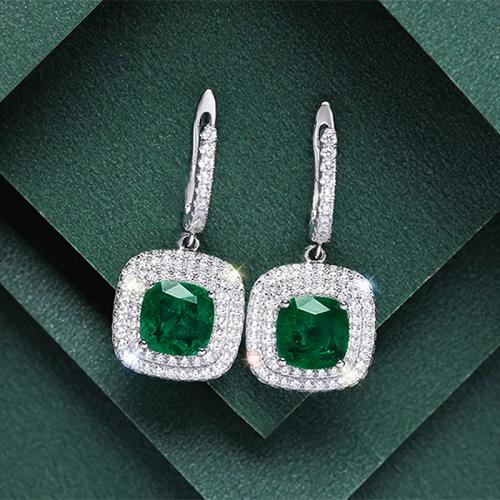 Circón cúbico latón pendiente, metal, con cúbica circonia, Cuadrado, Joyería & para mujer, verde, Vendido por Par