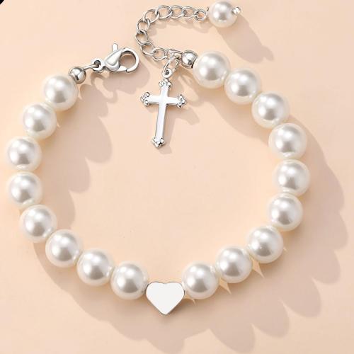Plastik Perlen Armbänder, 304 Edelstahl, mit Kunststoff Perlen, mit Verlängerungskettchen von 5cm, handgemacht, Modeschmuck & verschiedene Stile für Wahl & für Frau, weiß, Länge:16.5 cm, verkauft von PC