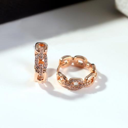 Circón cúbico latón pendiente, metal, chapado, micro arcilla de zirconia cúbica & para mujer & hueco, color de rosa dorada, Vendido por Par