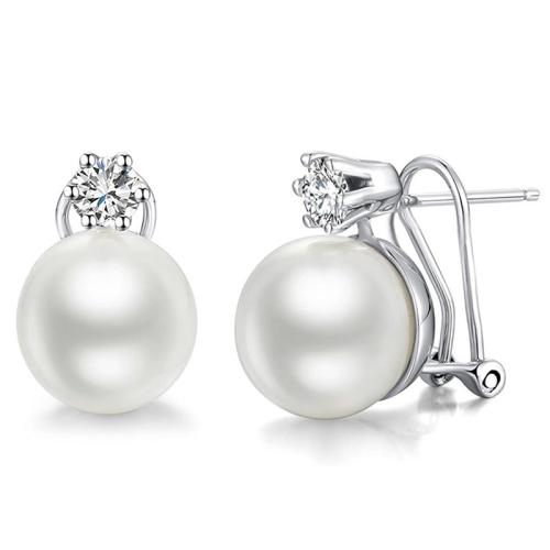 Circón cúbico latón pendiente, metal, con Perlas plásticas, Joyería & micro arcilla de zirconia cúbica & para mujer, Vendido por Par