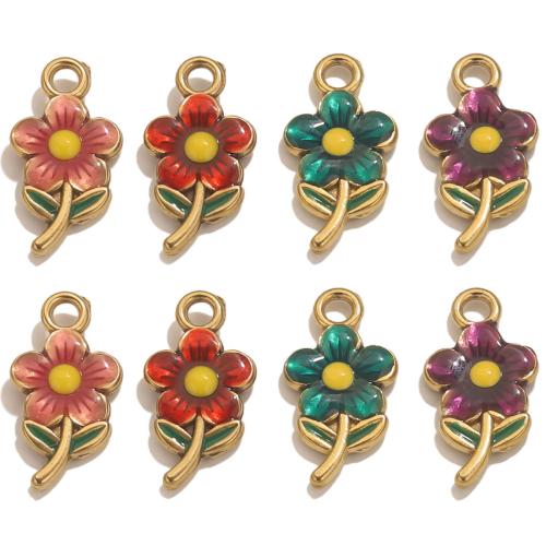 Pendentifs en acier inoxydable émail, Acier inoxydable 304, fleur, Placage de couleur d'or, émail double face & DIY, plus de couleurs à choisir, Vendu par PC