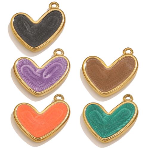 Enamel Stainless Steel Pendant, 304 Stainless Steel, Heart, gold color plated, DIY 