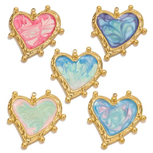 Enamel Stainless Steel Pendant, 304 Stainless Steel, Heart, gold color plated, gradient color & DIY 