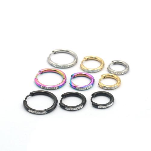 Stainless Steel Huggie Hoop Earring, 304 Stainless Steel, Vacuum Ion Plating, fashion jewelry & Unisex & with rhinestone 