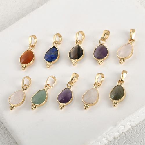 Pendentif bijoux de pierre gemme, avec laiton, larme, Placage de couleur d'or, DIY, plus de couleurs à choisir .3*8.8mm, Vendu par PC